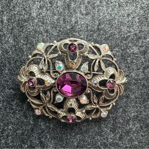 Elegant Silver and Purple Brooch